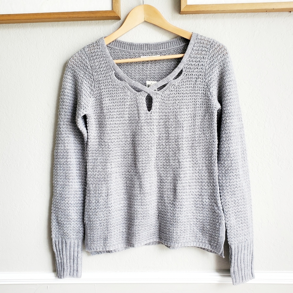Aeropostale Crisscross Keyhole Gray Sweater - Size XS NWT